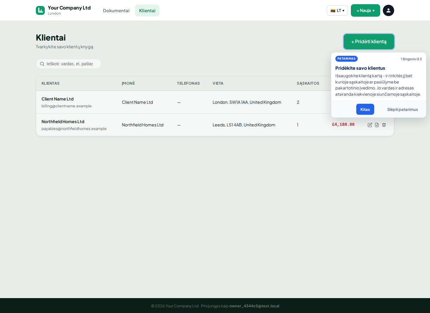 LingvaBill klientų sąrašas su Client Name Ltd